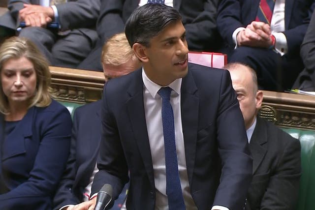 <p>Prime Minister Rishi Sunak speaks during Prime Minister’s Questions in the House of Commons (House of Commons/UK Parliament/PA)</p>