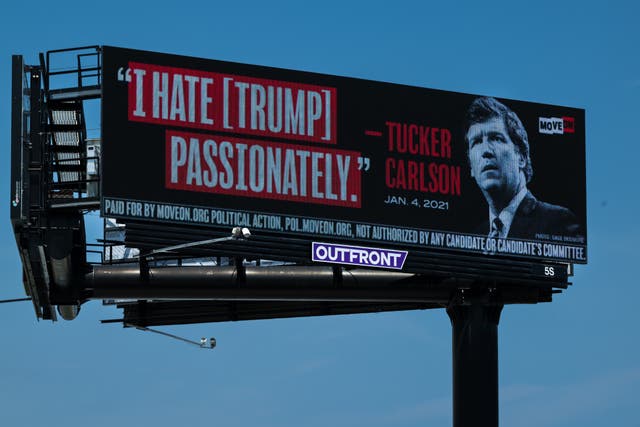 <p>On the heels of Donald Trump's indictment by a New York Grand Jury on felony charges, MoveOn erected a pair of billboards on the highway approaches to Mar-a-Lago, Trump's Florida residence on April 03, 2023 in Palm Beach, Florida</p>